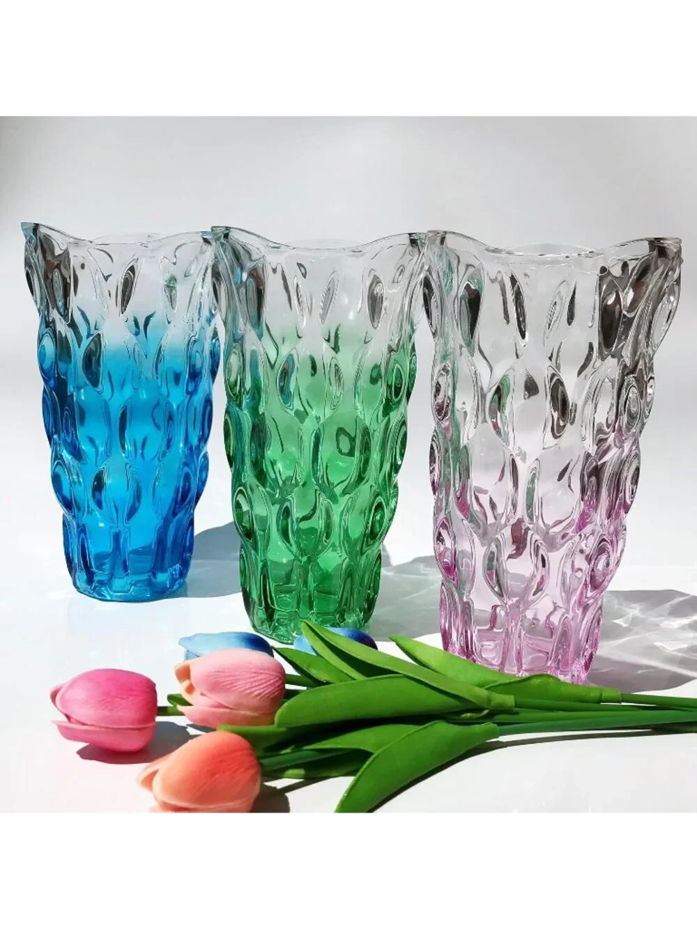 9.5 Inch Pink Sparkle Heavy Glass Flower Vase Bohemian Style Perfect Home Dec
